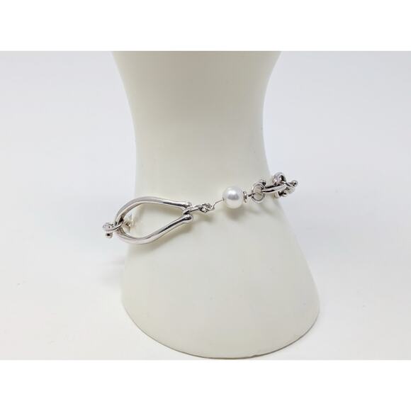 Michael Dawkins 925 Sterling Silver Toggle Pearl Bracelet - Picture 3 of 9